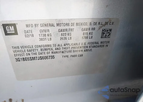 2018 Chevrolet Cruze Lt Auto from USA, damaged, VIN 3G1BE6SM7JS606735